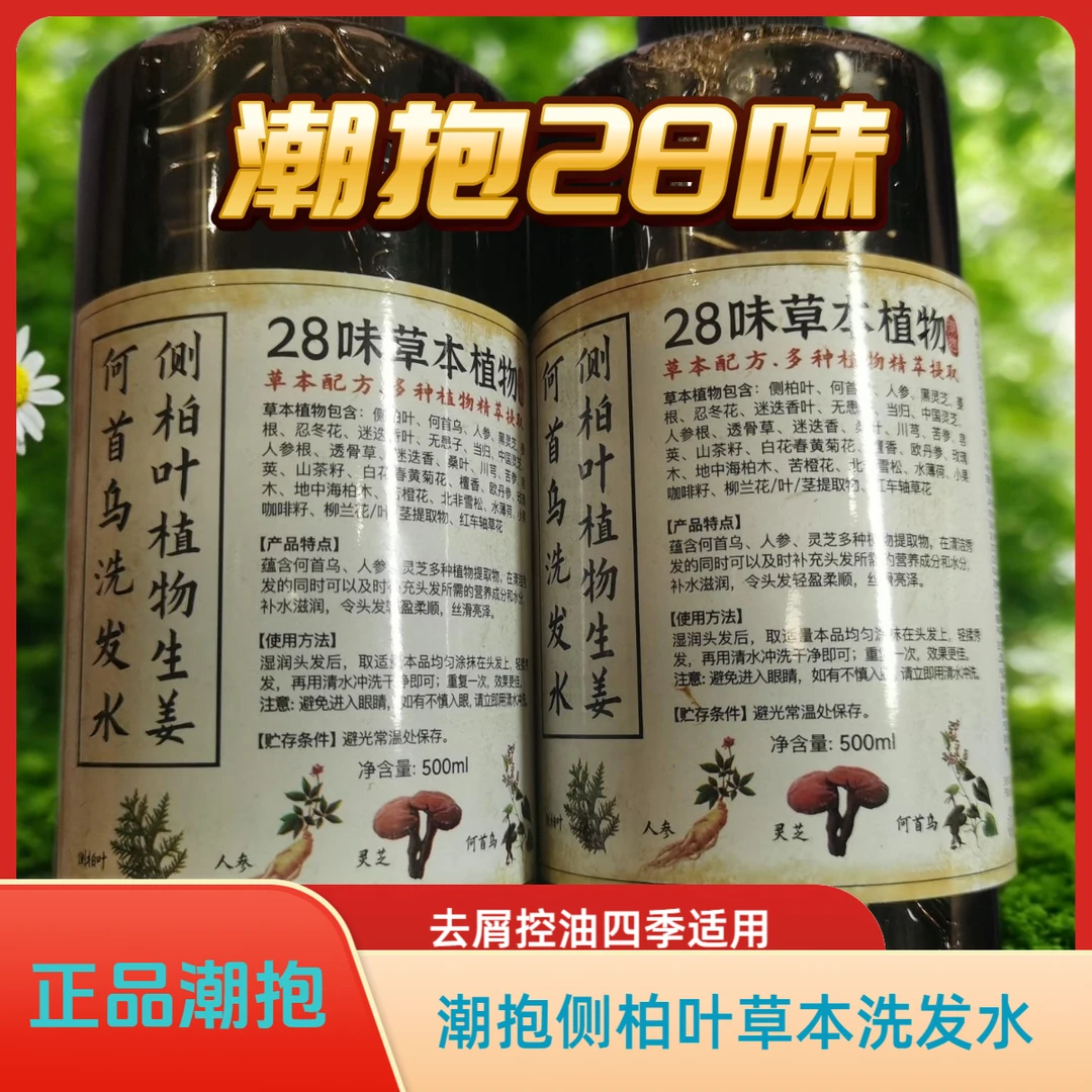 热销潮抱侧柏叶28味草本配方植物洗发露 皂角生姜何首乌洗发水