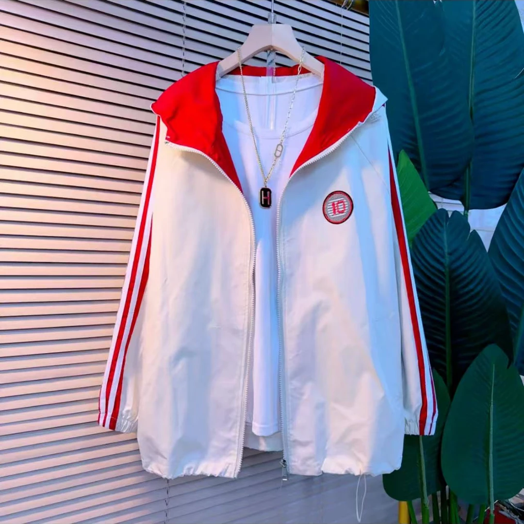 9733欧洲站春季新款宽松休闲拼条洋气外套(衣长70)