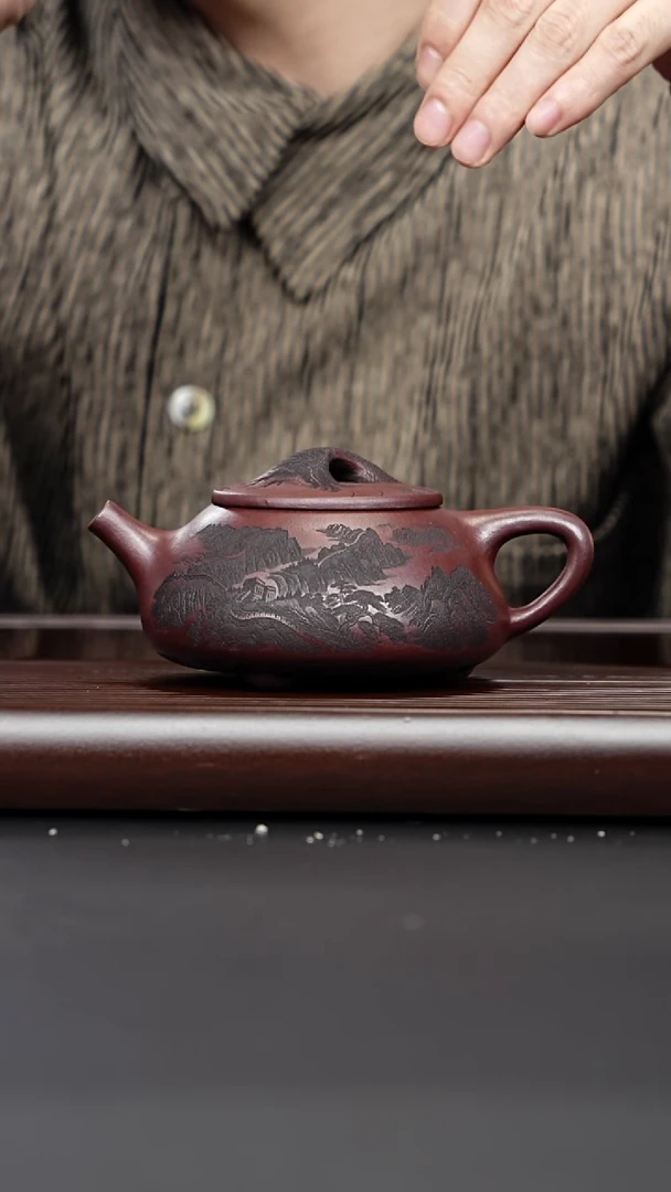 茶壶紫砂宜兴紫砂 景舟石瓢壶 石红 陈忠平