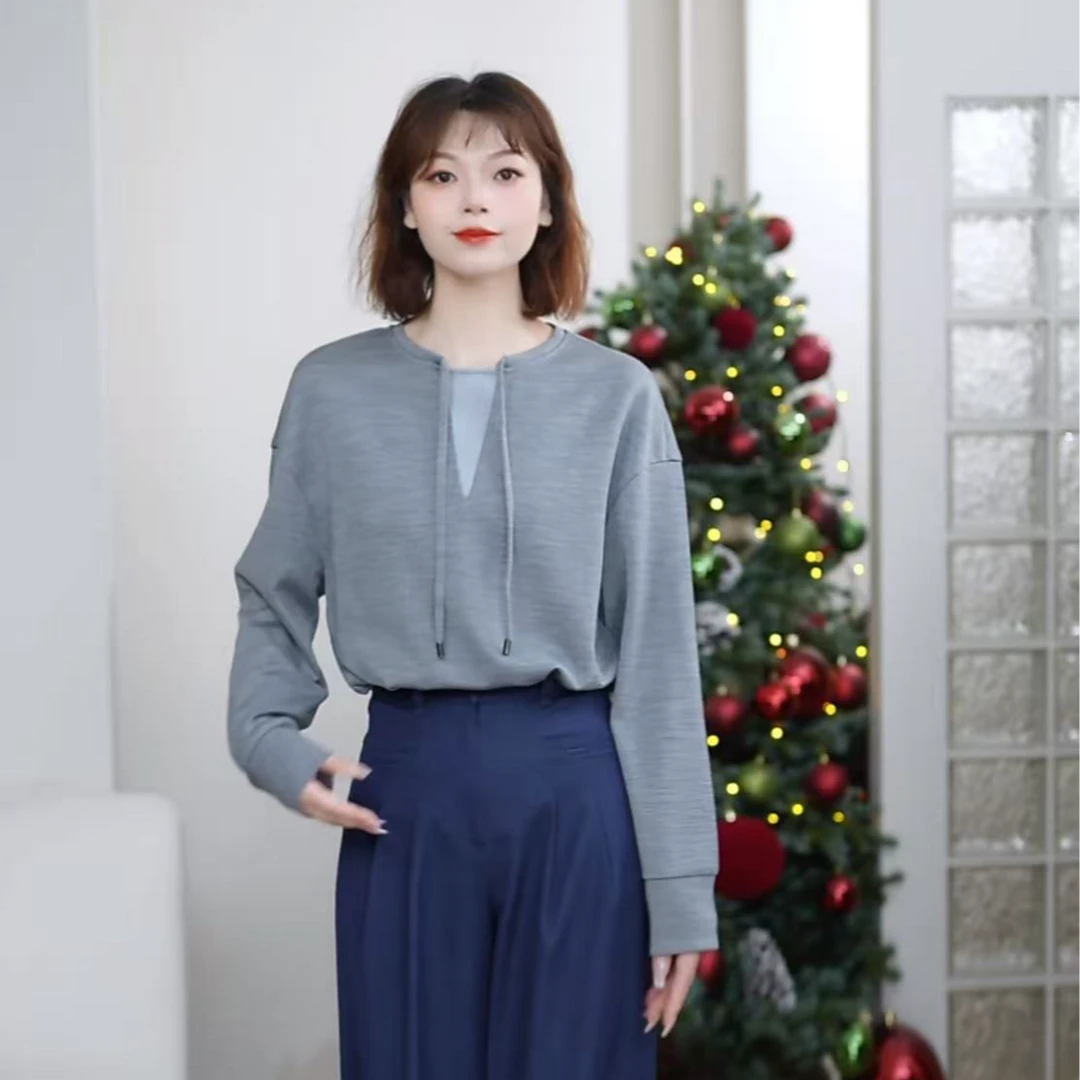 AMASS/阿玛施秋季新款休闲设计感时尚松弛感圆领长袖卫衣女530080