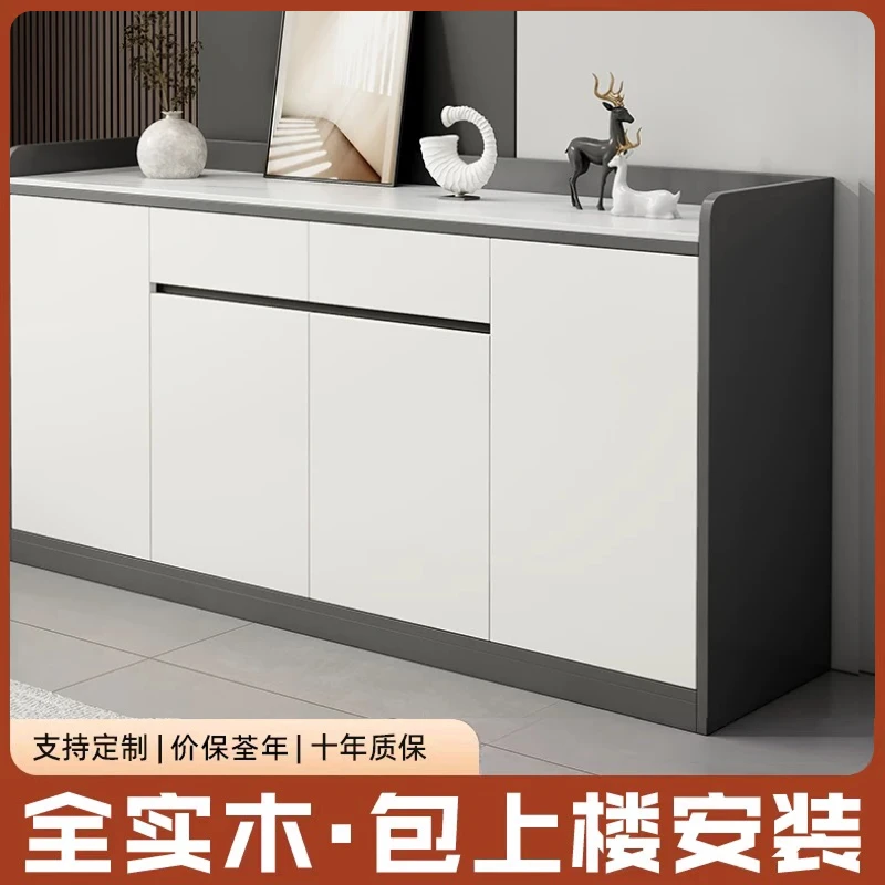 全实木岩板餐边柜靠墙一体储物柜2025年新款轻奢客厅置物柜