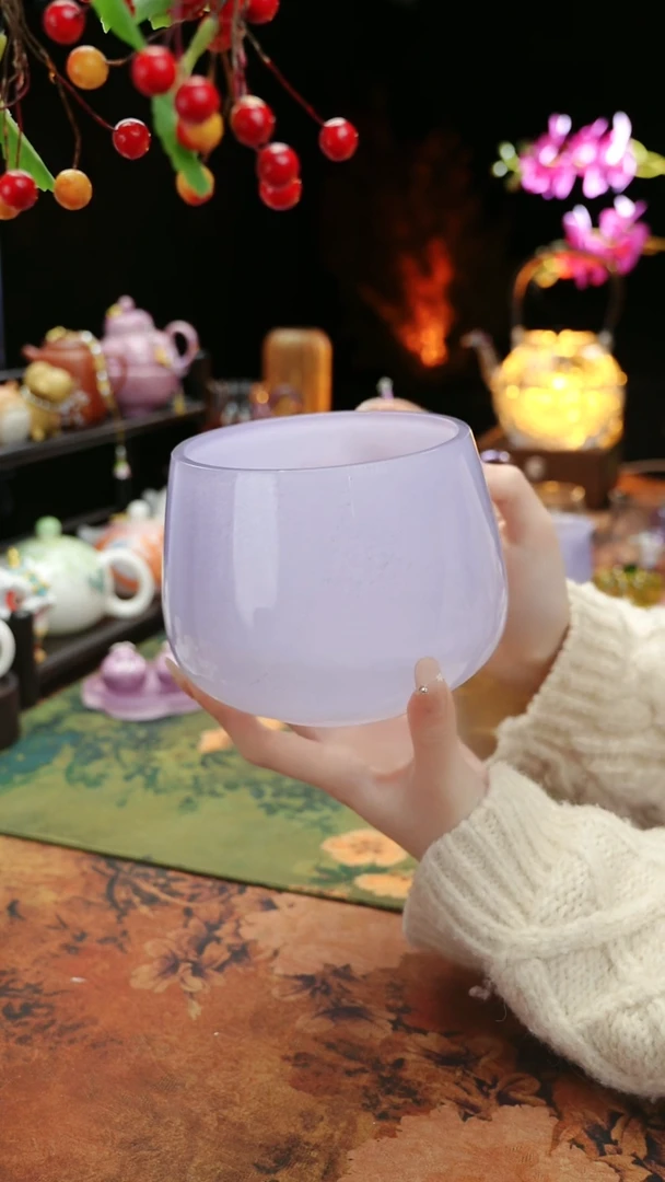【闪购商品】紫色水晶玻璃茶渣缸建水
