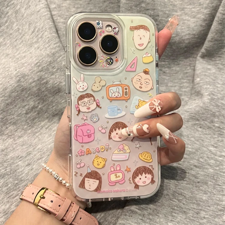 ins趣味满屏樱桃小丸子适用苹果16pro手机壳15promax少女心14新13