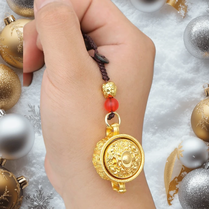 【先生推荐】黄铜蛇年十二生肖钥匙扣挂件聚宝盆招财进宝转转吊坠