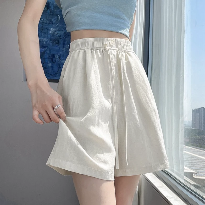 白色天丝亚麻阔腿短裤女外穿夏薄款2025新款高腰a字版显瘦凉凉裤