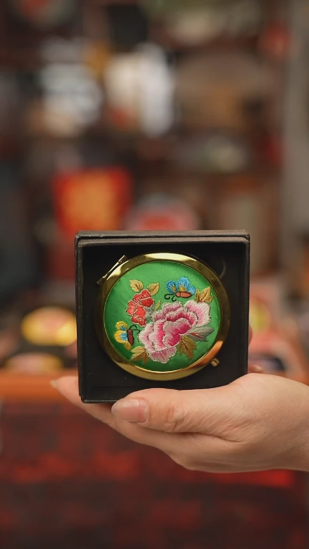 扇子镜子 绣花双面非遗
