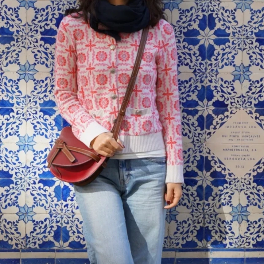 未使用 Chanel/香奈儿 粉色满印花长袖针织衫/38