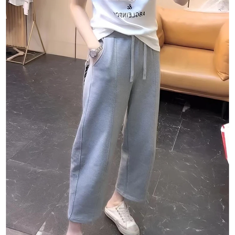 新款休闲裤子女士2025年春季卫裤弯刀香蕉裤大码宽松显瘦九分裤子
