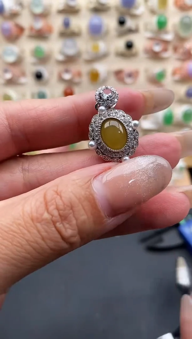 银S925镶嵌戒指翡翠缅甸天然A货翡翠11 10-2