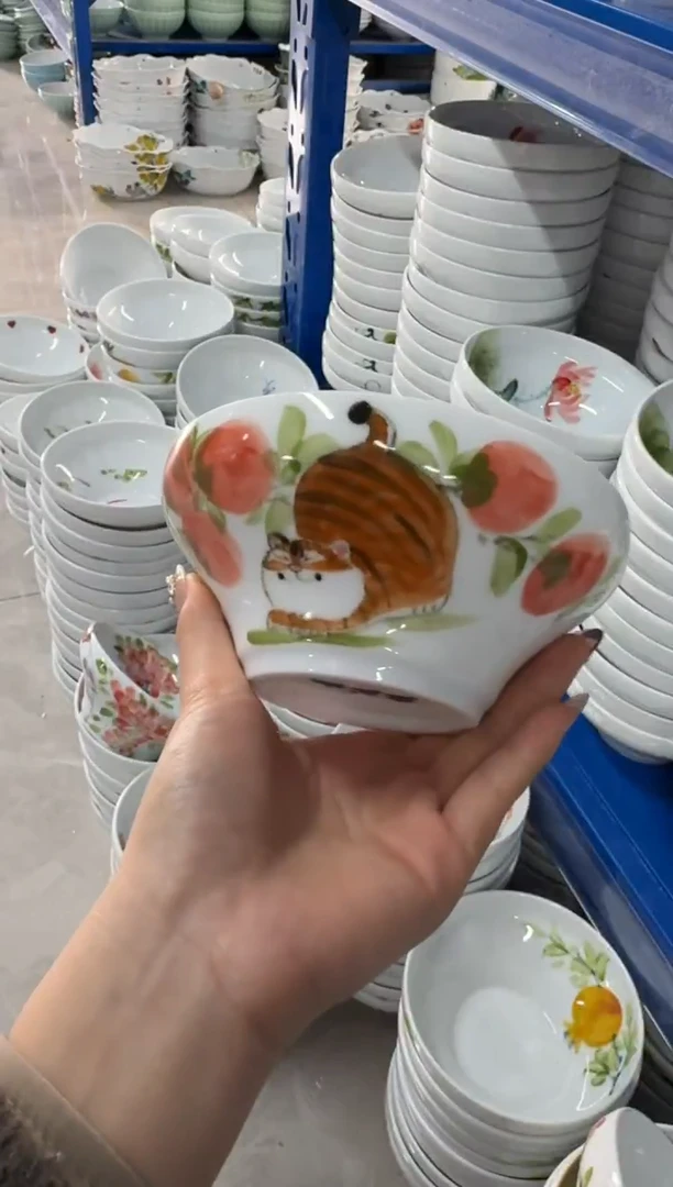 瓷片景德镇高温陶瓷食品级手绘釉中彩-葫芦碗