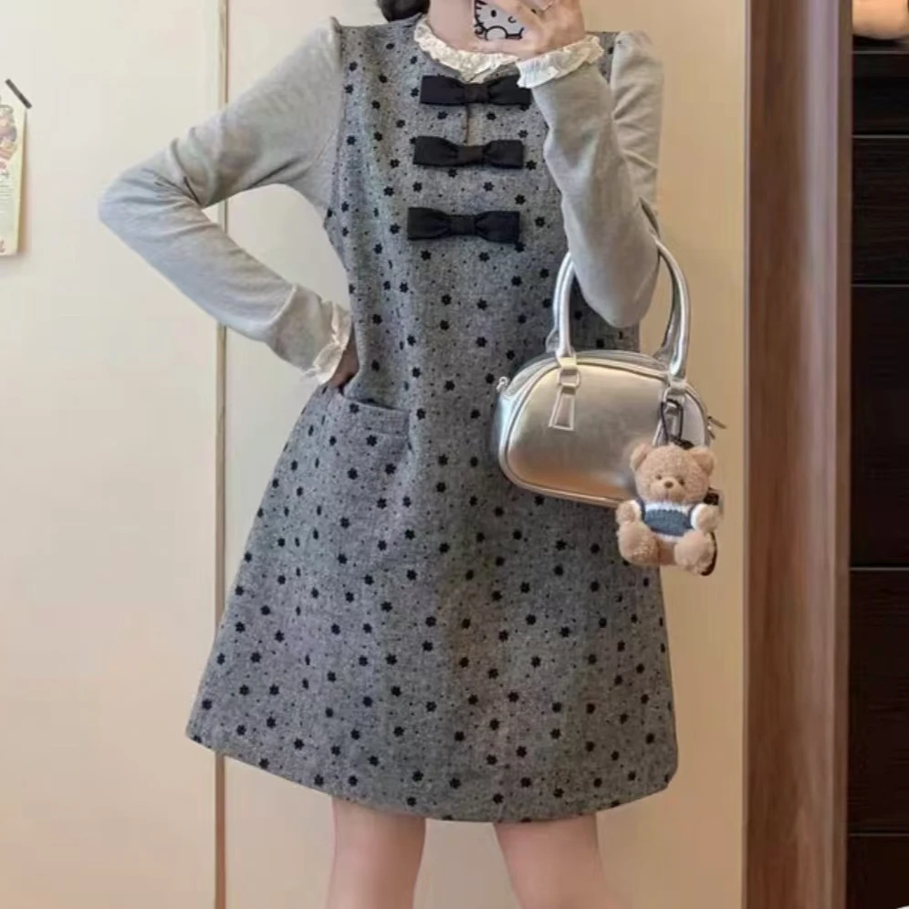 【黛西小姐】微胖大码显瘦蝴蝶结甜美法式圣诞背带裙连衣裙背心裙