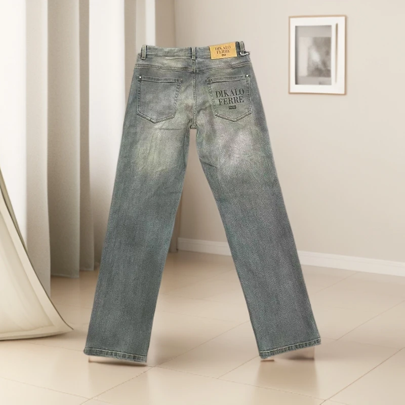迪卡里奥费雷 新品潮流男款长裤百搭中腰牛仔裤做旧秋冬微廓直筒