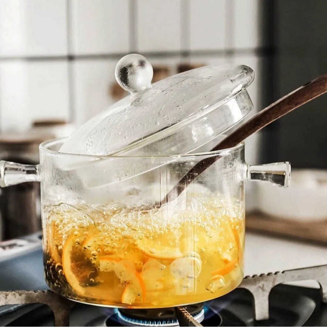 【新疆包邮】高硼硅玻璃锅耐高温明火大容量透明带盖煲汤锅家用煮面