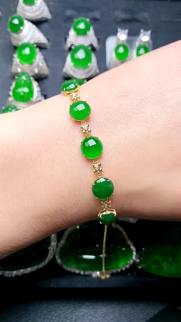 【闪购商品】翡翠手链18K金镶嵌手链