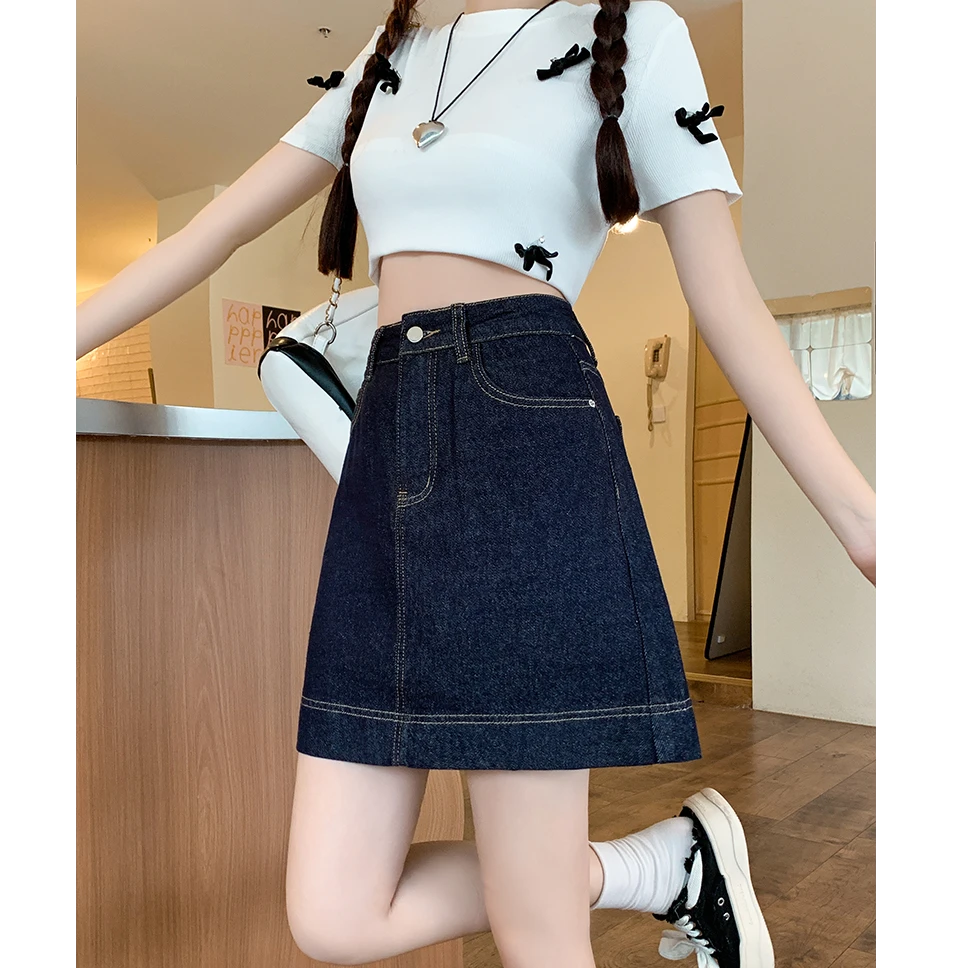 大码2025夏季高腰百搭牛仔半身裙胖mm遮肚显瘦a字包臀短裙子