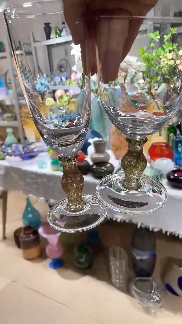 【闪购商品】水晶玻璃2只不同款复古杯洒金