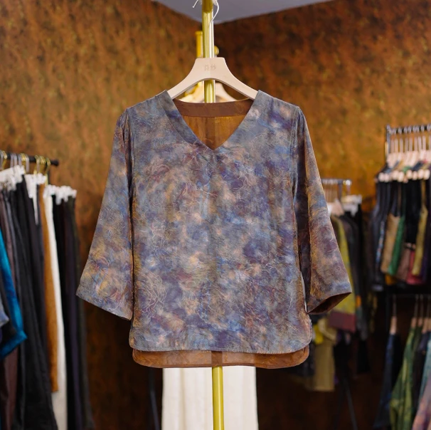 【赤蔚】新款国风复古端庄大气百搭V领新中式上衣女944