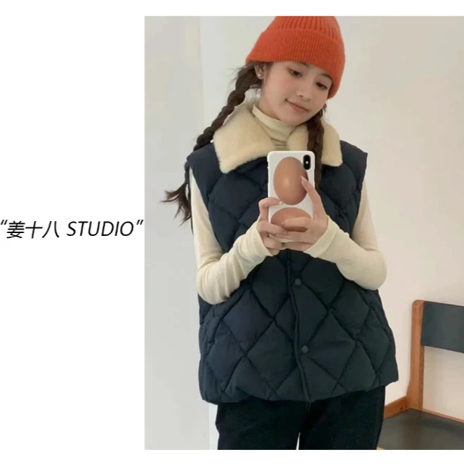 姜十八-「五色糕糕毛马甲」韩国单！可拆卸翻领宽松拉链羽绒马甲