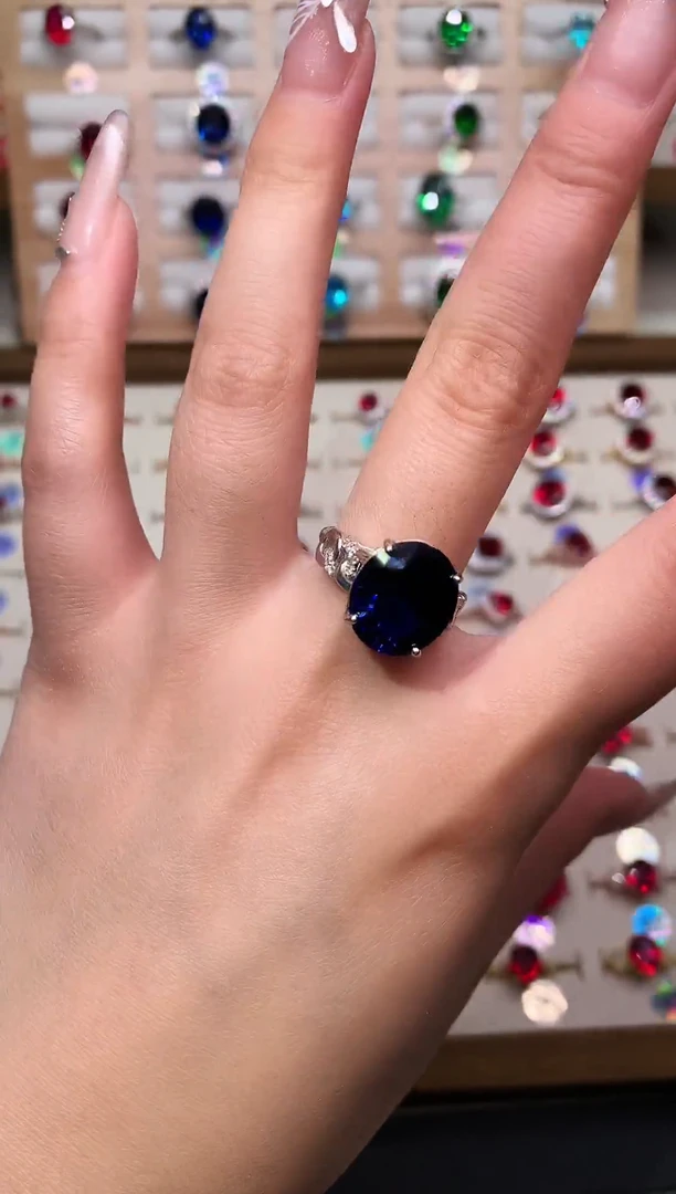 无925银典藏 轻奢 斯里兰卡蓝色系12*14银托戒指