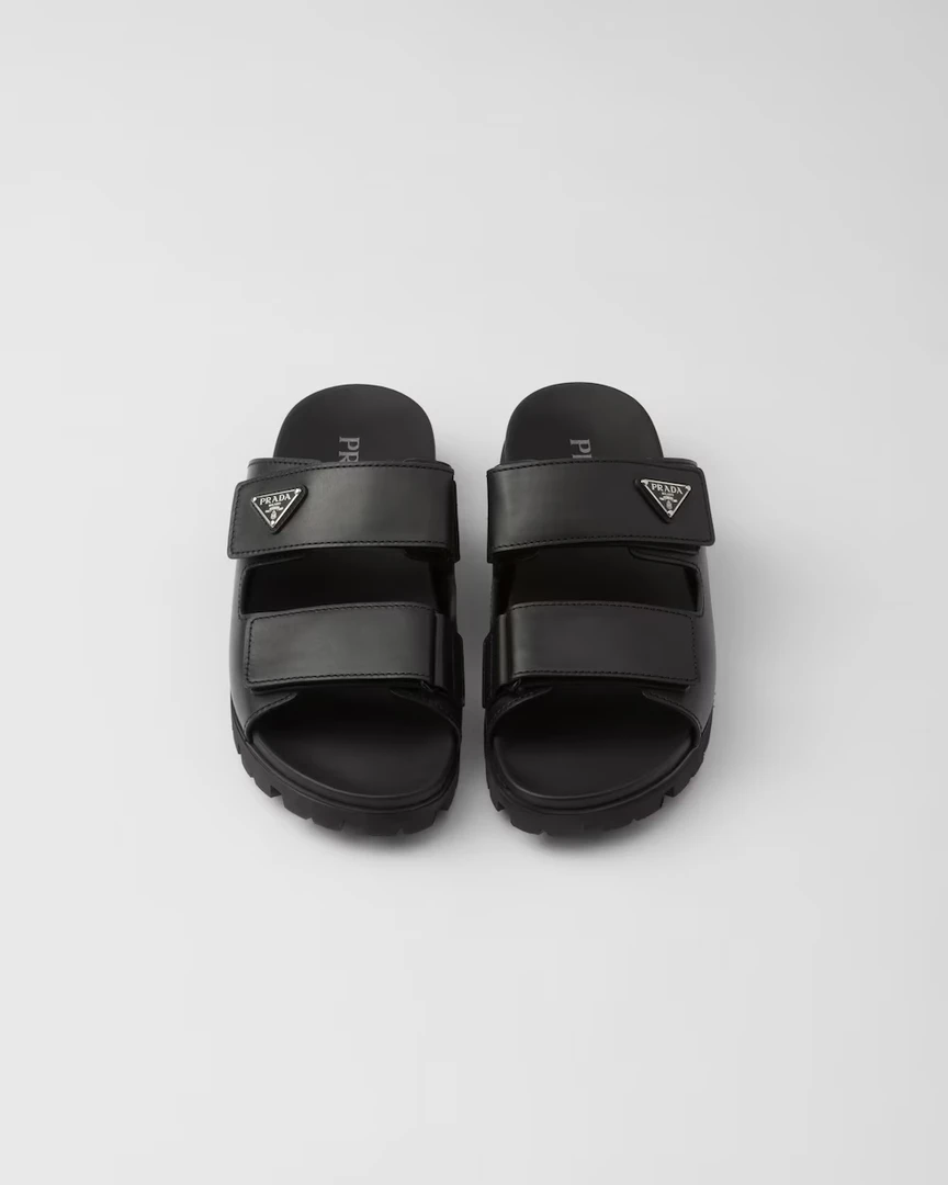 全新未使用 Prada/普拉达 男士舒适时尚休闲百搭夏季黑色厚底凉鞋