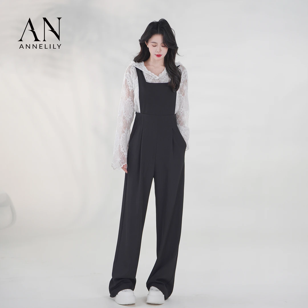 ANNELILY绯绯【简单】新款设计感休闲气质百搭背带裤套装AT2503156