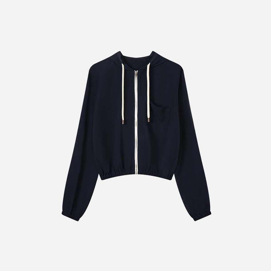 透气连帽松紧下摆设计袖收口抽绳外套 343