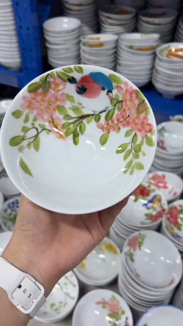 瓷片景德镇高温陶瓷食品级手绘釉中彩-斗笠碗