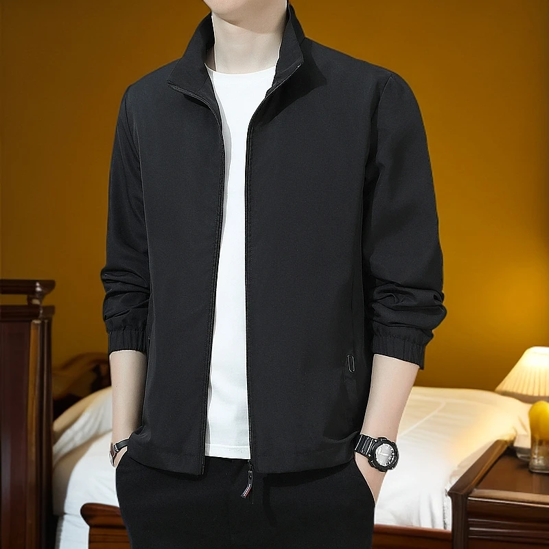 春秋男士新款纯色立领夹克帅气修身韩版薄款宽松百搭休闲外套