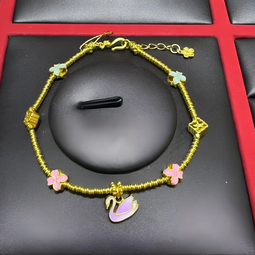 足金999古法天鹅小花珐琅手链 9.99克