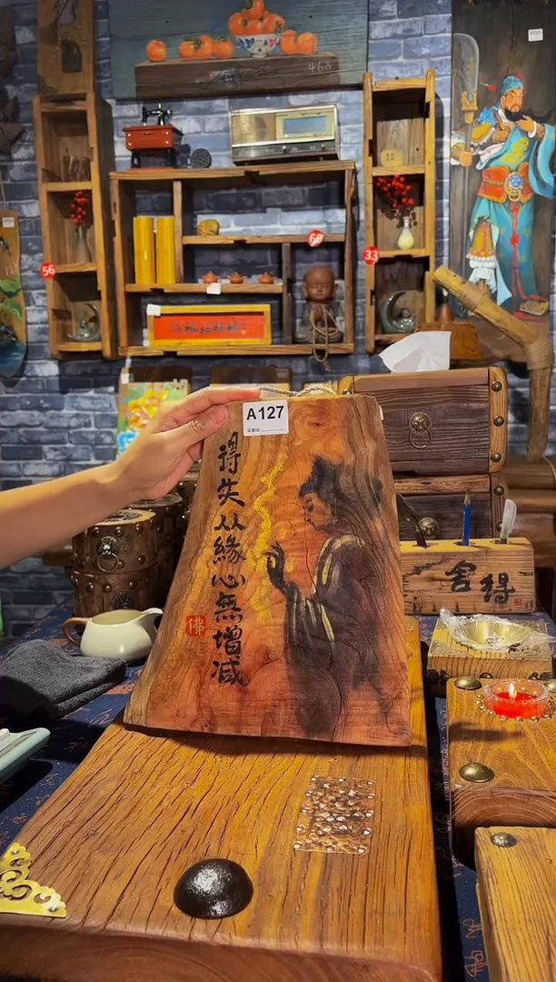 风化老门板丙烯画挂画