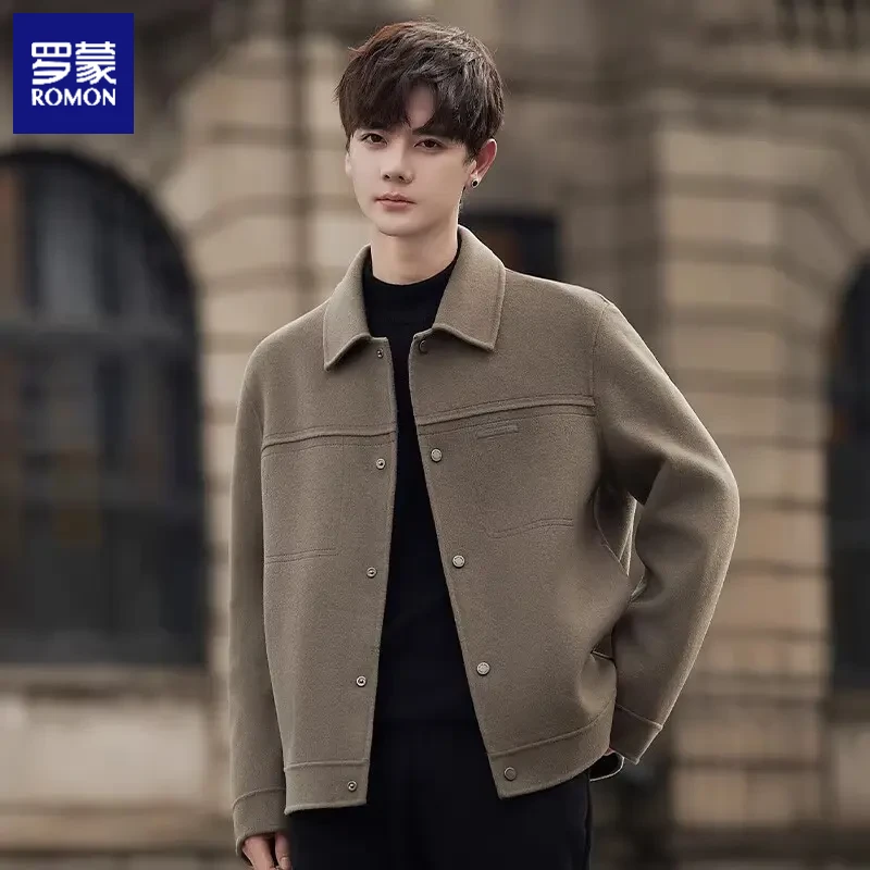 罗蒙2025新款秋冬季毛呢外套男士双面羊毛短款休闲呢子夹克男上衣