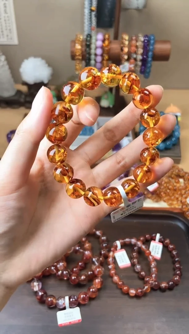 未镶嵌琥珀（花珀）手链12.5mm花珀