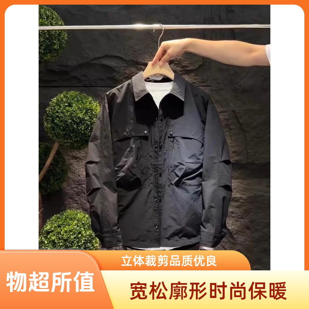 解构设计师款立体裁剪宽松廓形夹棉翻领夹克棉服外套男6906