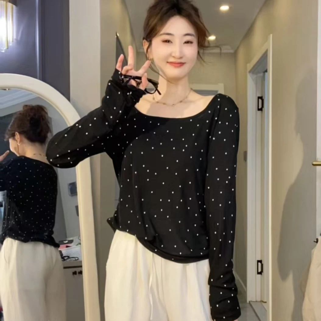 min黑色打底长袖女打底衫设计感薄款修身显瘦百搭时尚气质防晒衣