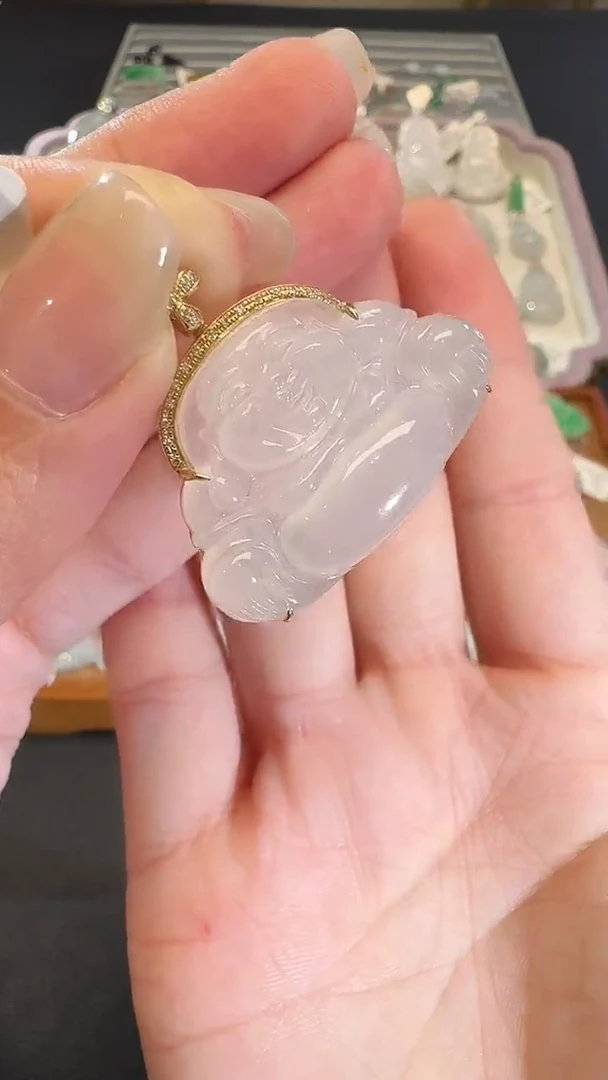 吊坠(不含链)18K金镶嵌翡翠【源头工厂】钻石镶嵌