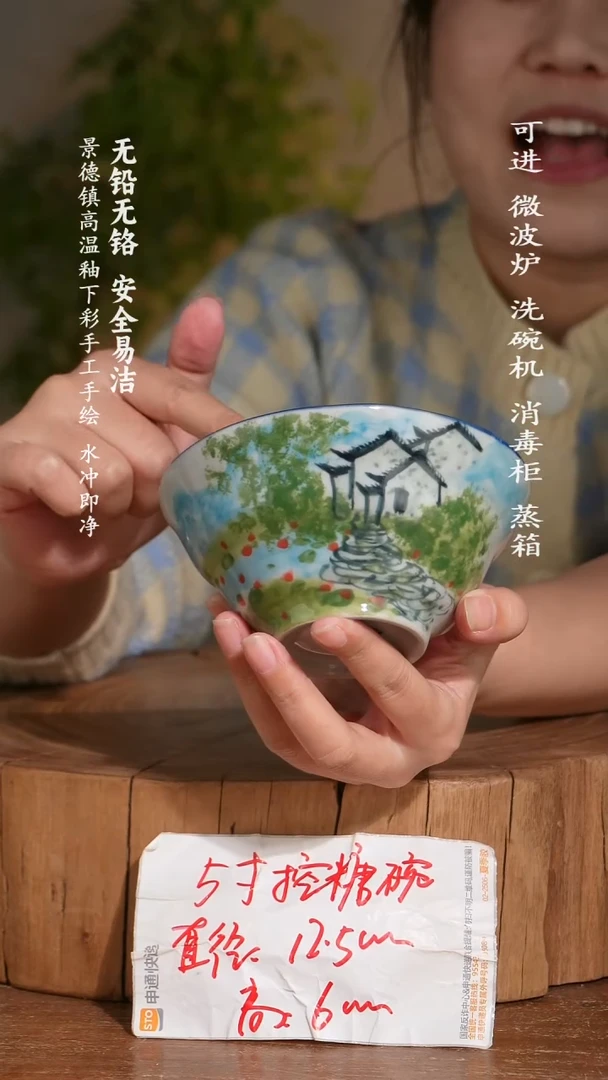 碗陶瓷景德镇高温瓷釉下彩手绘陶瓷