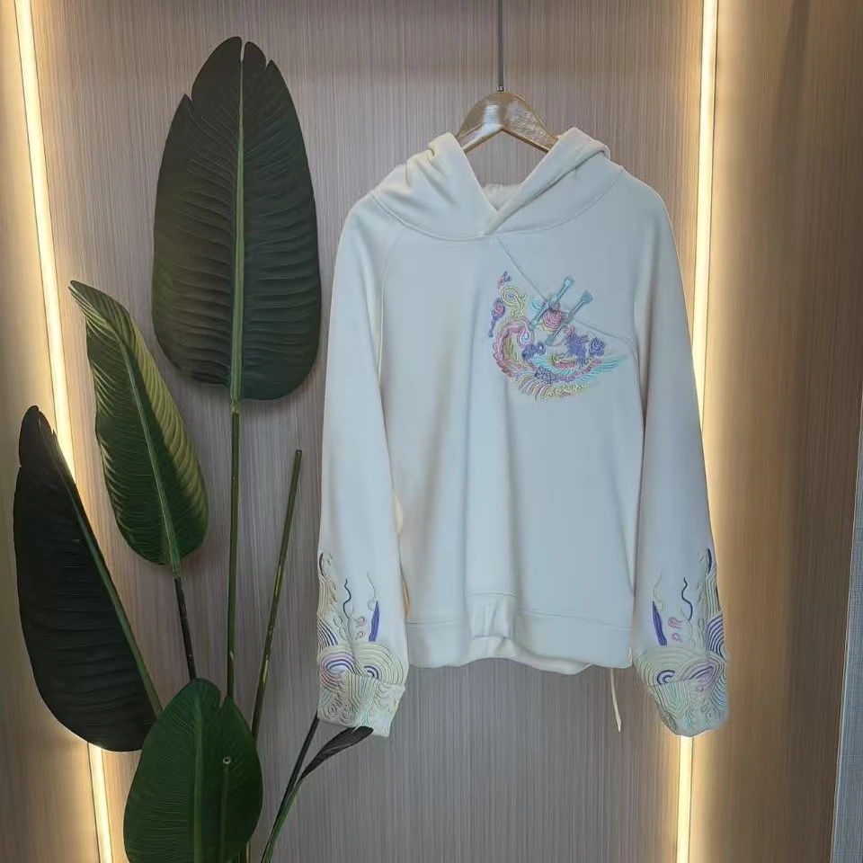 通勤风冬季刺绣厚款宽松型女卫衣百搭上衣设计师女士女装加绒001