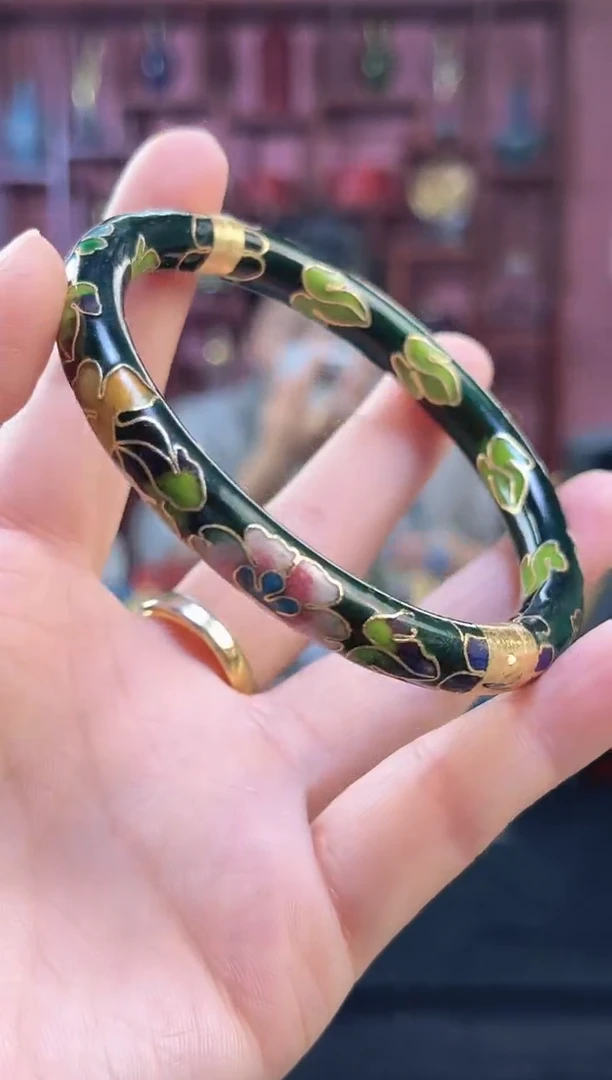 非遗 景泰蓝开口镯 55-63 墨绿