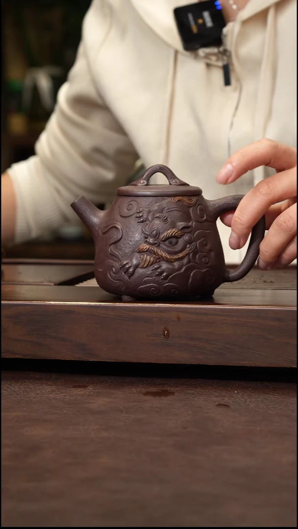茶壶紫砂老紫泥*花器高瓢220cc左右
