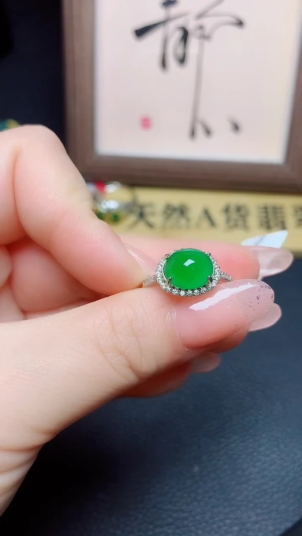 银S925镶嵌戒指翡翠天然翡翠A货s925银镶