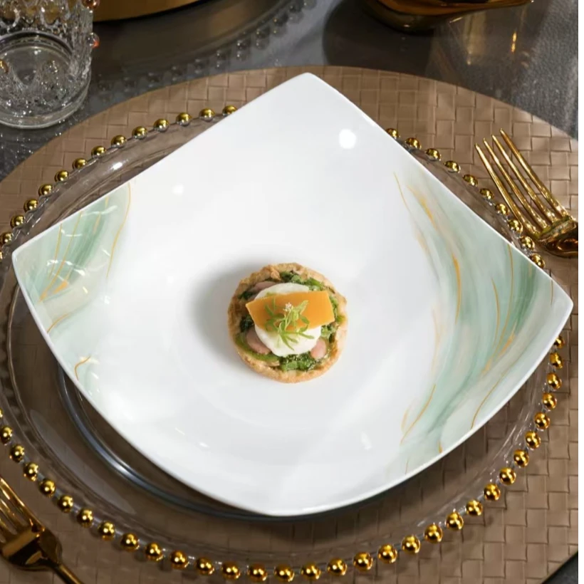 高山流水静语中式翡翠玉石色釉下彩8寸贵龙汤盘拍一发二