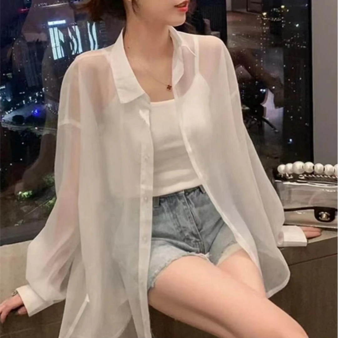 现货2025夏季女装女款防晒衣衬衫时尚休闲百搭宽松薄款韩版衬衣