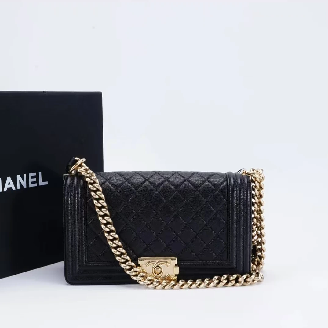 95新 Chanel/香奈儿 安洁利 香奈儿黑金鱼子酱leboy中号