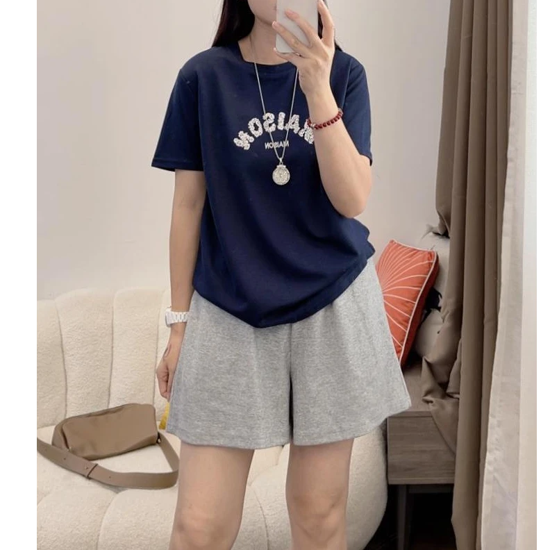 2025夏季字母休闲百搭修身短袖T恤+百搭灰色短裤套装DYY2810