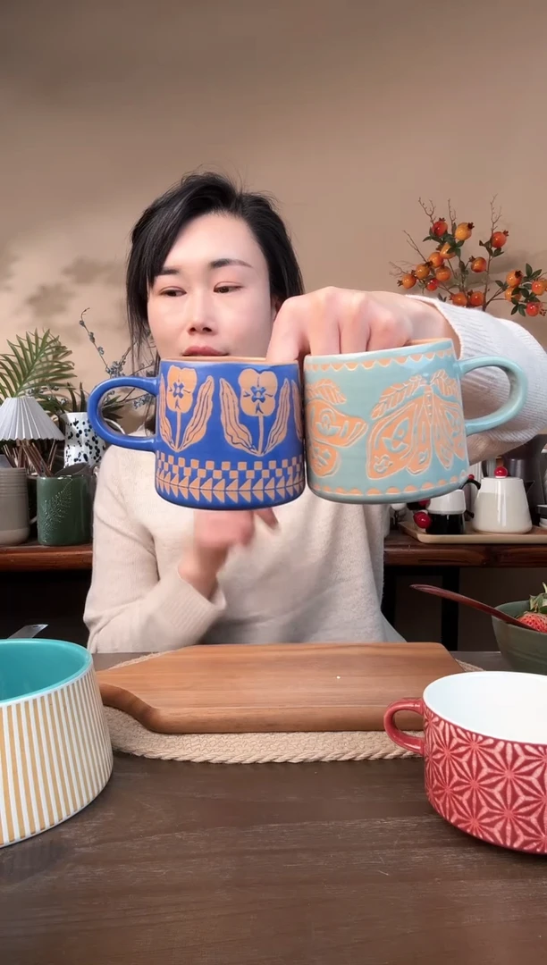 【闪购商品】瓷片手绘杯子2只微瑕