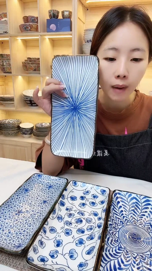碟蓝绘11长方盘4只