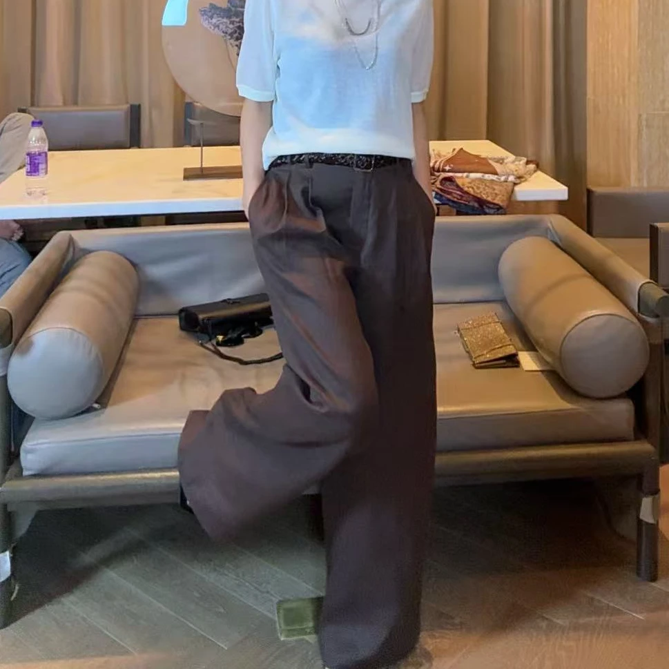 TANTAN  亚麻  气质时尚带腰绳直筒休闲裤 XD 2306