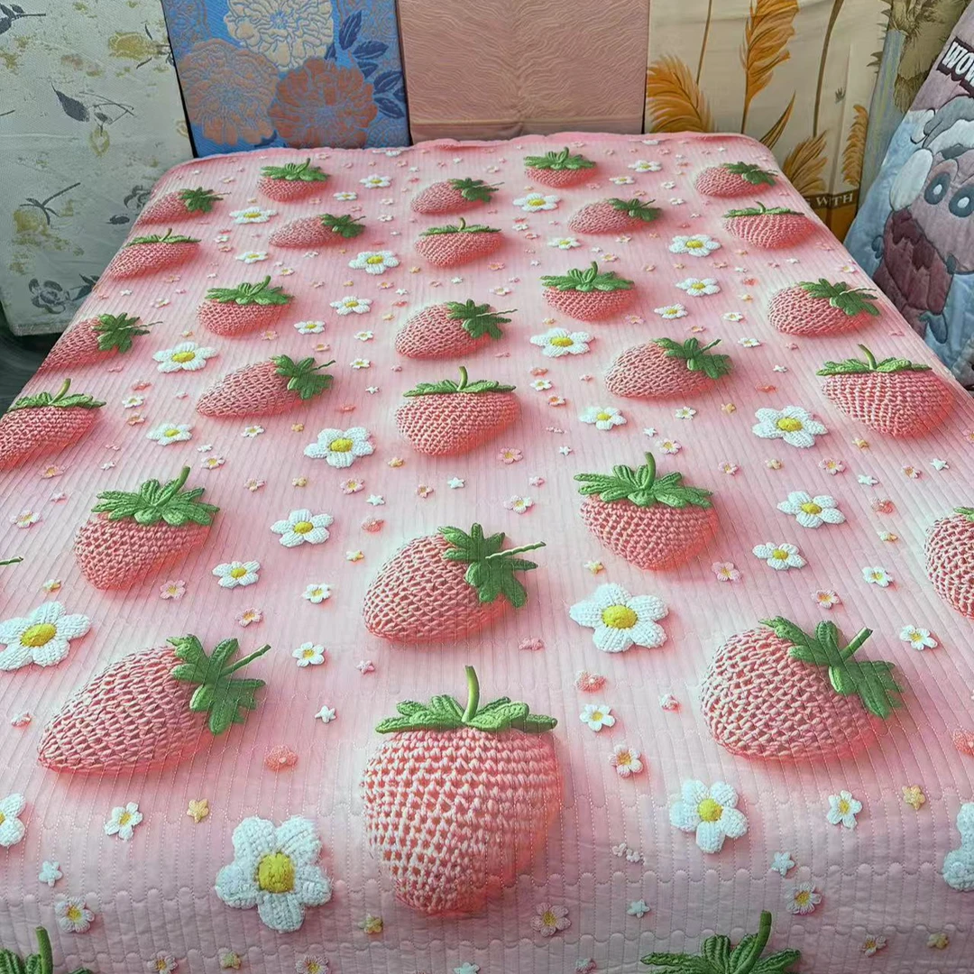 （粉色草莓）150cm*200cm5D数码凉感丝被子