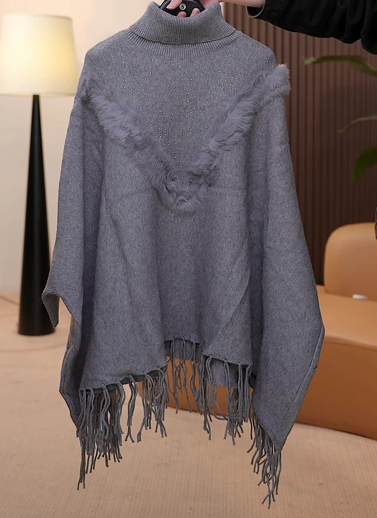 【茅茅专属】Z147针织时尚百搭灰色秋冬设计师保暖冬季拼接针织衫