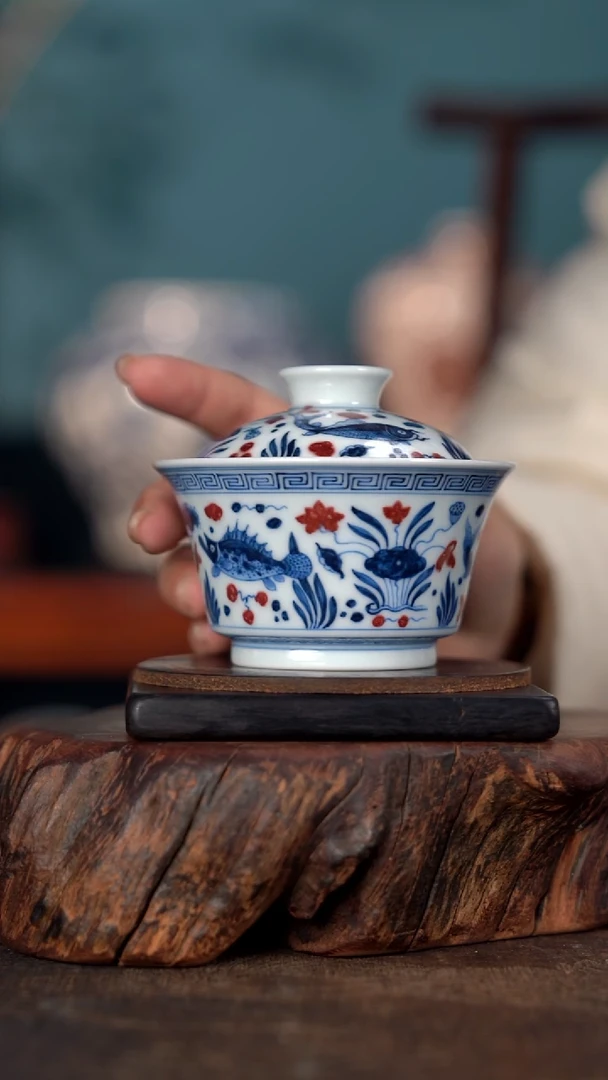 阳春白雪 鱼藻马蹄盖碗